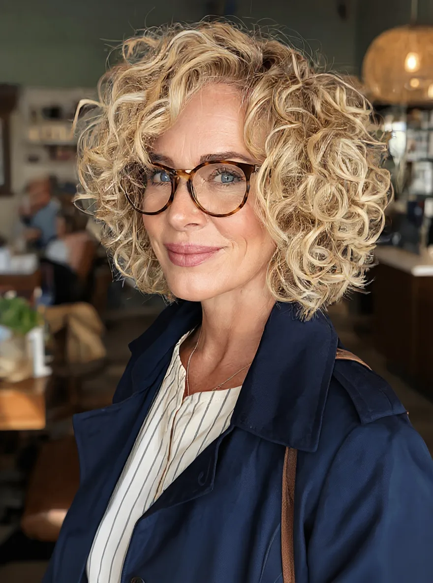 High-Volume Golden Blonde Curly Bob